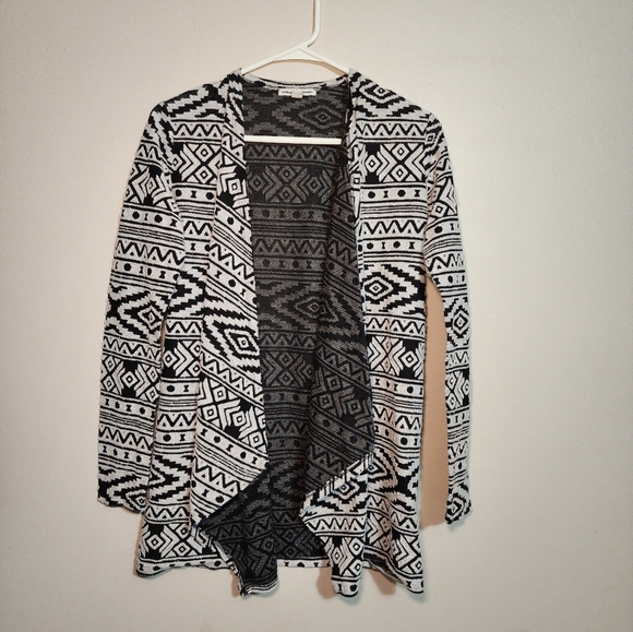 Geometric Print Cardigan‎ Open Front Duster Lightweight Sweater - Picture 1 of 7